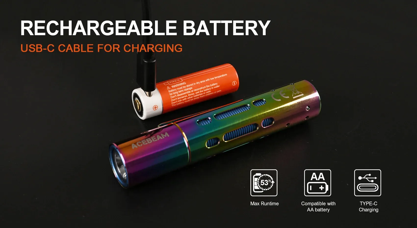 Acebeam Rider RX Stainless Steel EDC AA LED Flashlight With 14500 Battery