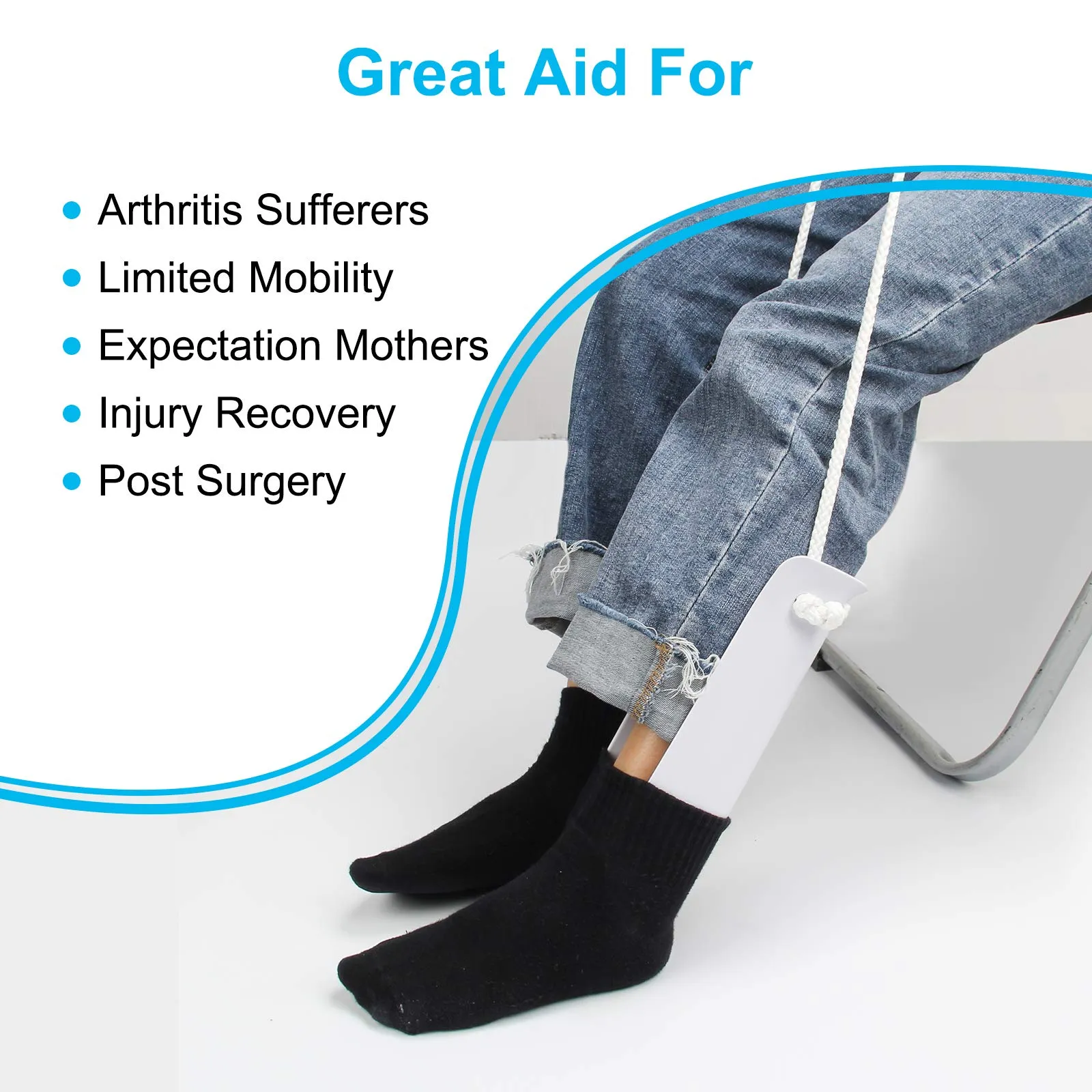 AHIER Sock Aid, Flexible Sock Aid Kit with Shoe Horn, Socks Helper Sock Puller Aid Easy On and Off, Sock Aid Assist with Foam & Shoe Horn Long Handle