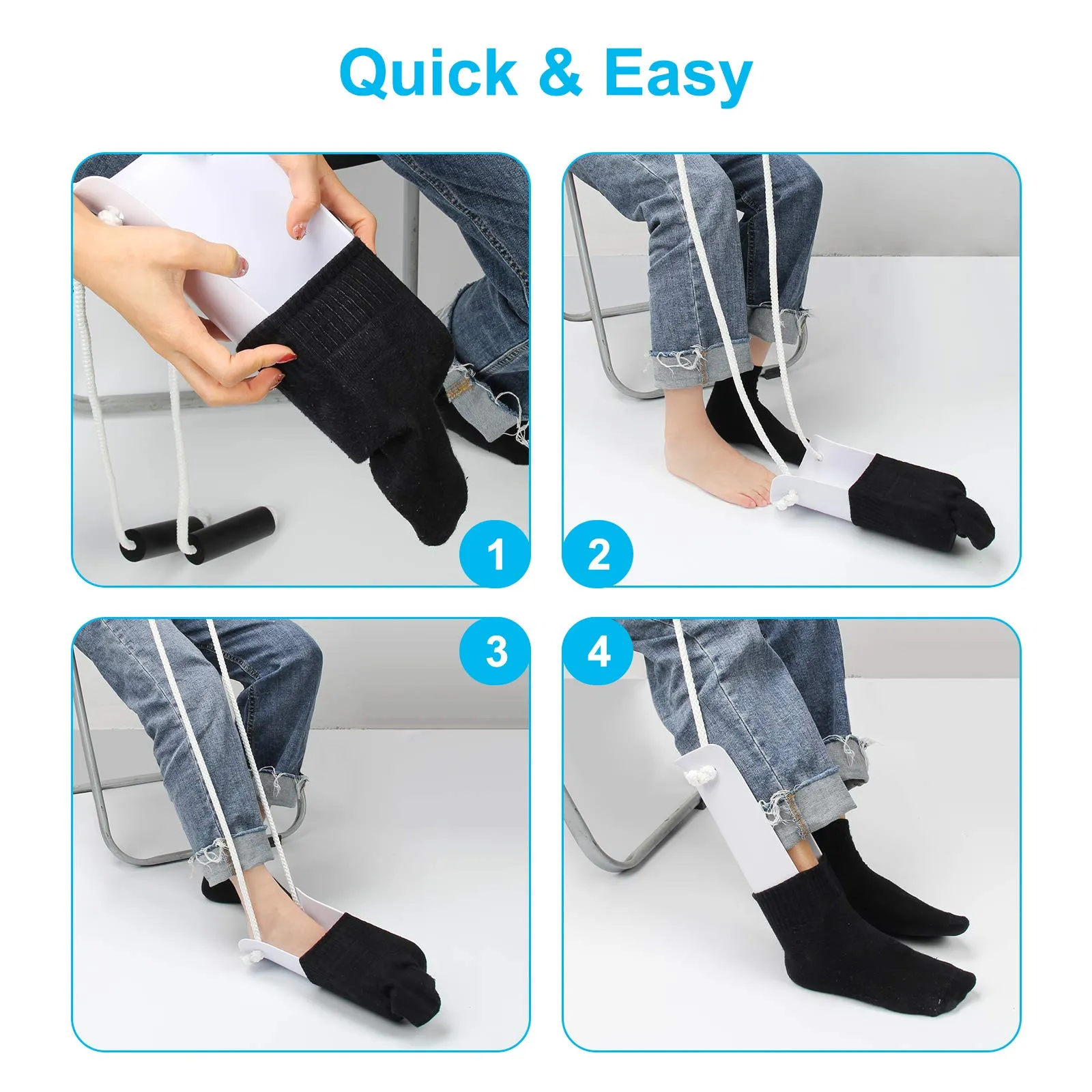 AHIER Sock Aid, Flexible Sock Aid Kit with Shoe Horn, Socks Helper Sock Puller Aid Easy On and Off, Sock Aid Assist with Foam & Shoe Horn Long Handle