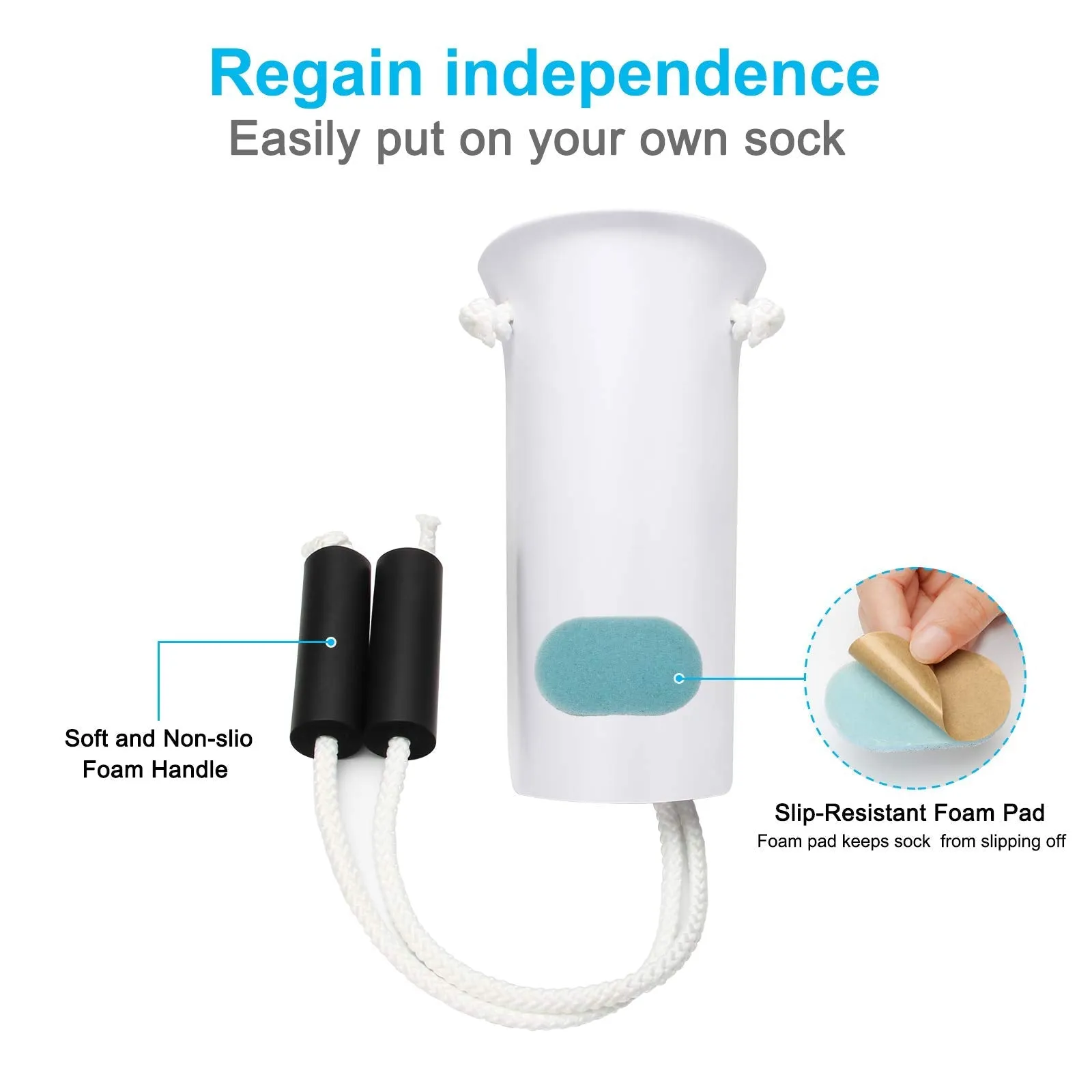 AHIER Sock Aid, Flexible Sock Aid Kit with Shoe Horn, Socks Helper Sock Puller Aid Easy On and Off, Sock Aid Assist with Foam & Shoe Horn Long Handle