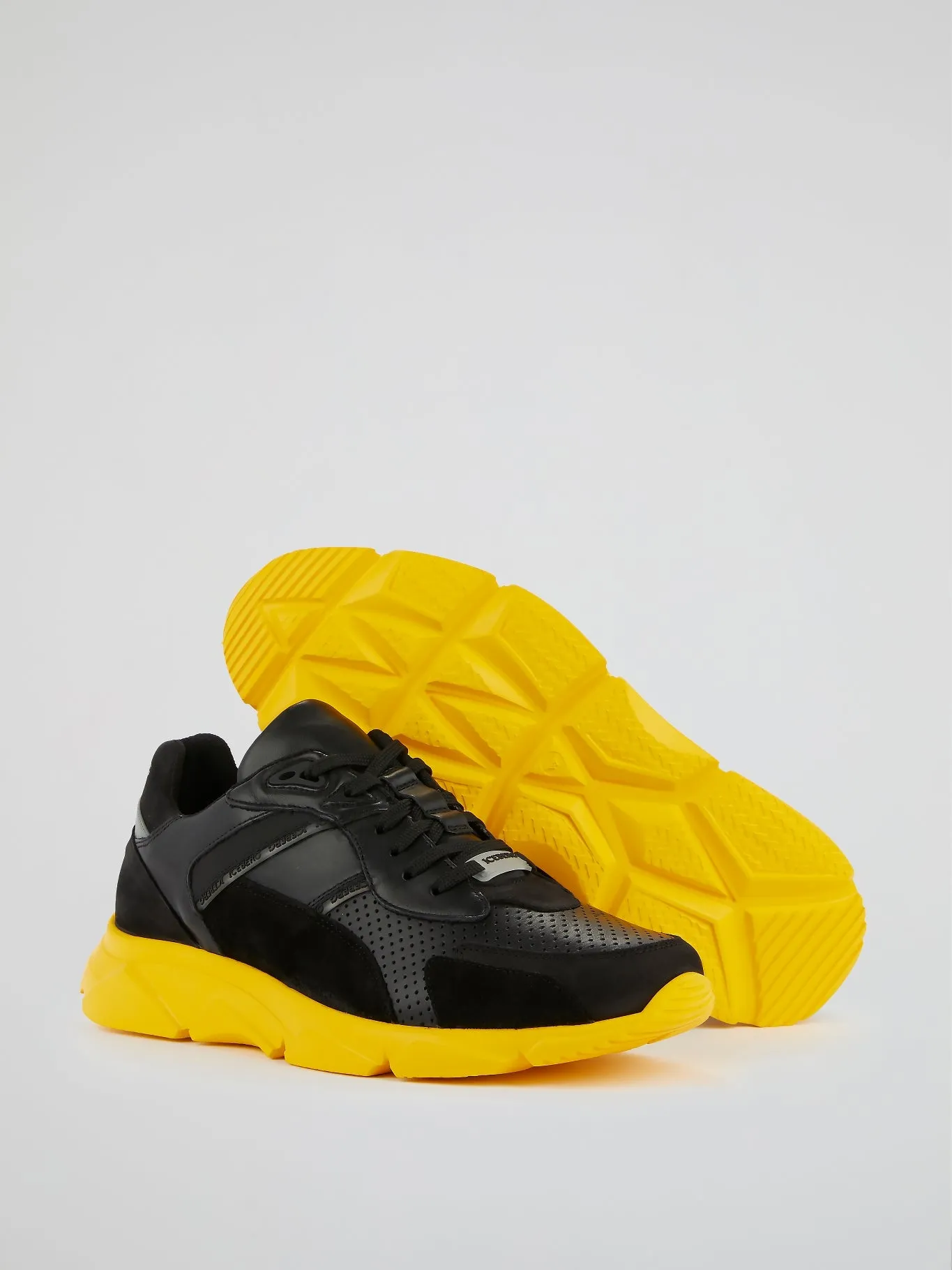 Black Contrast Sole Perforated Sneakers