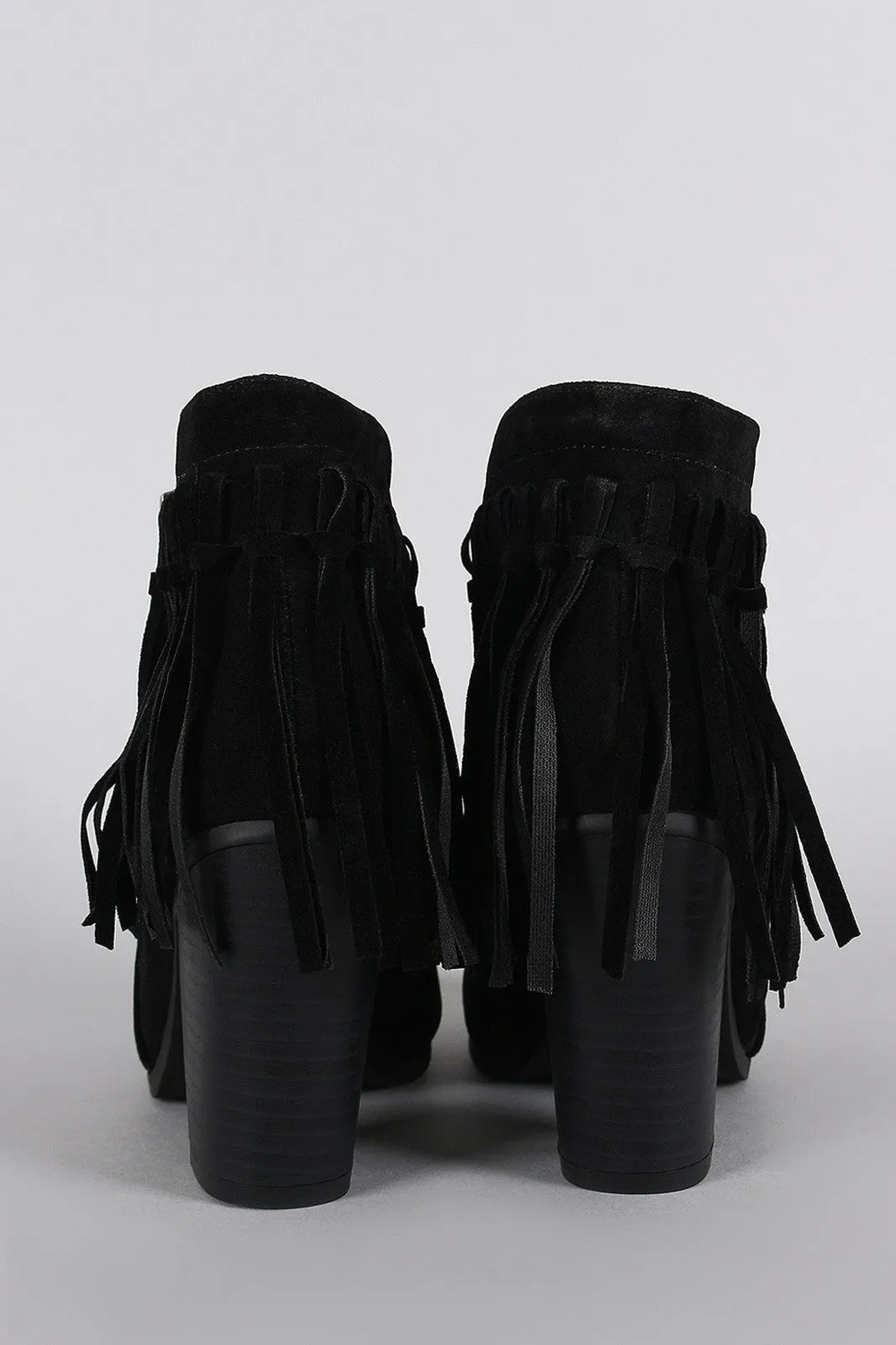 Breckelle Suede Fringe Cowgirl Chunky Heeled Ankle Boots