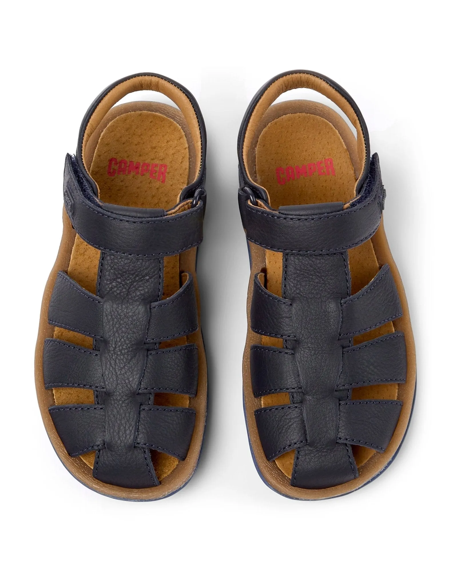 Camper: Bicho Kids Velcro Closed Toe Sandals - Navy Blue Leather