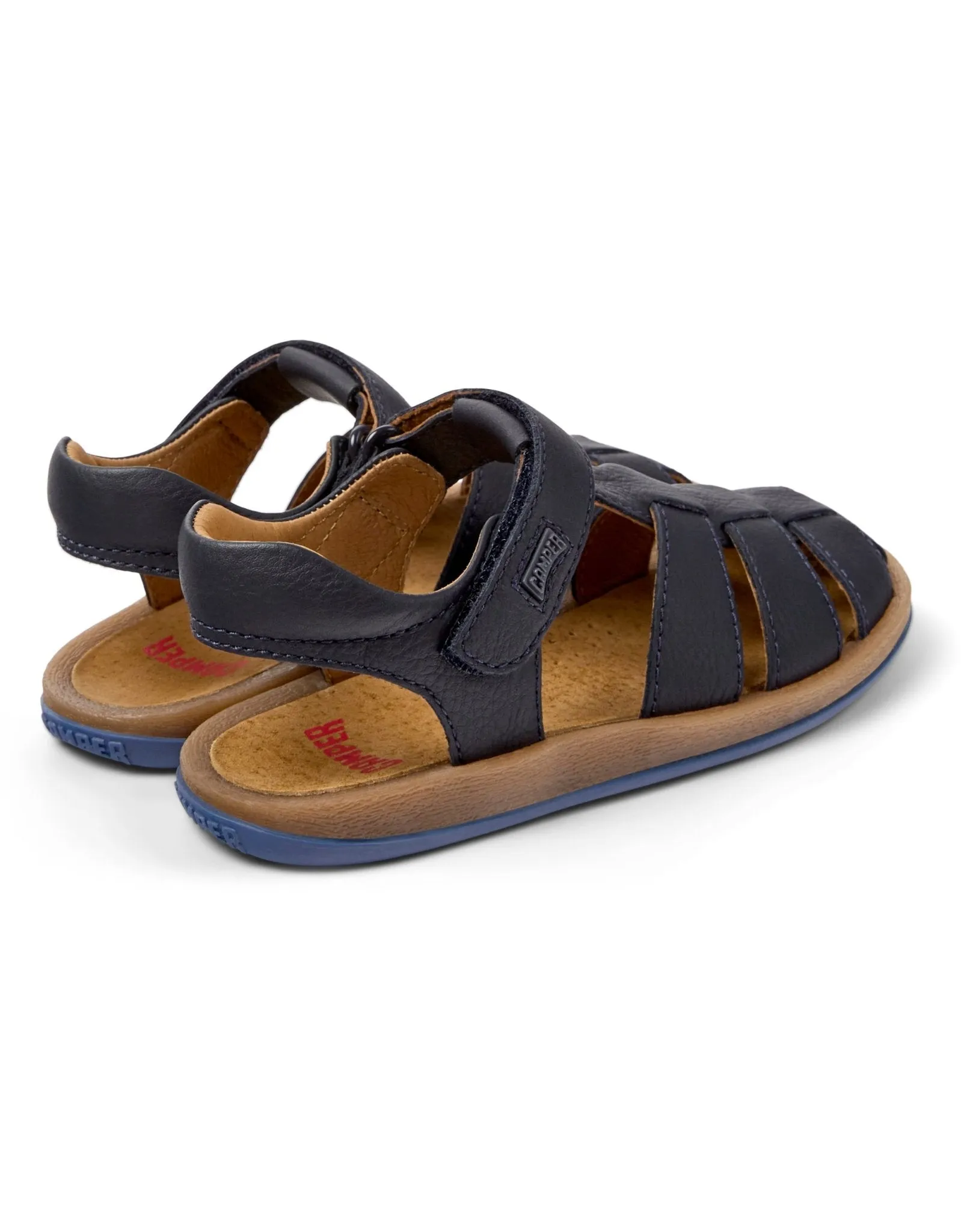 Camper: Bicho Kids Velcro Closed Toe Sandals - Navy Blue Leather