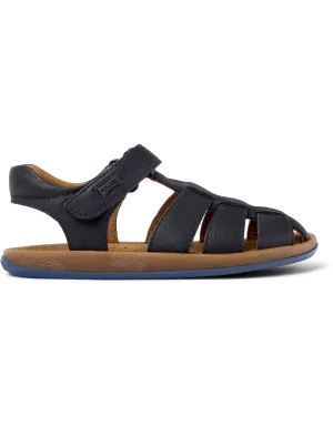 Camper: Bicho Kids Velcro Closed Toe Sandals - Navy Blue Leather