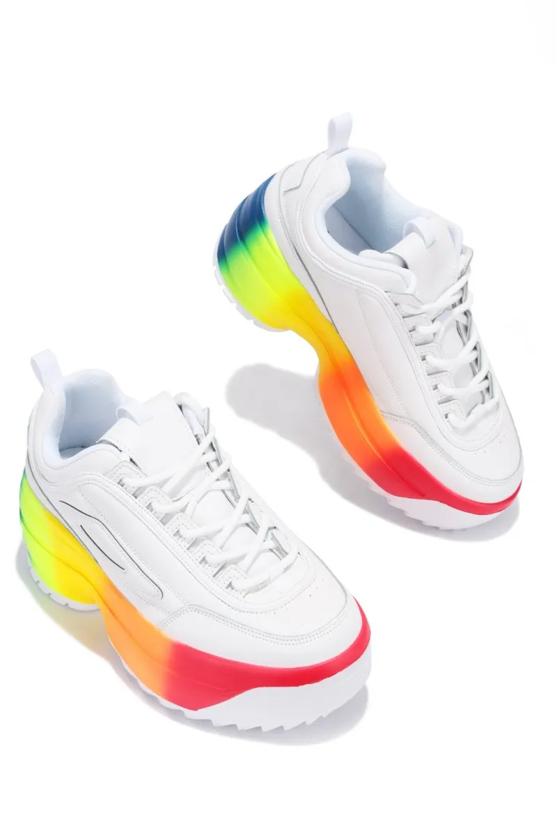 Cape Robbin Bento White Tie Dye Platform Lace Up Wedge Chunky Casual Sneakers