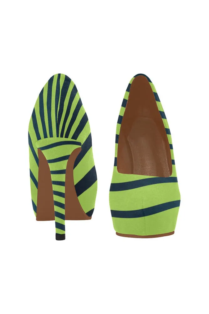 Lime Green Zebra Print Women's High Heels