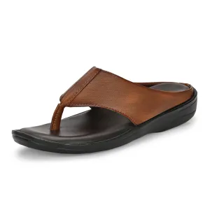 Men Tan Solid Leather Comfort Sandals/Slippers