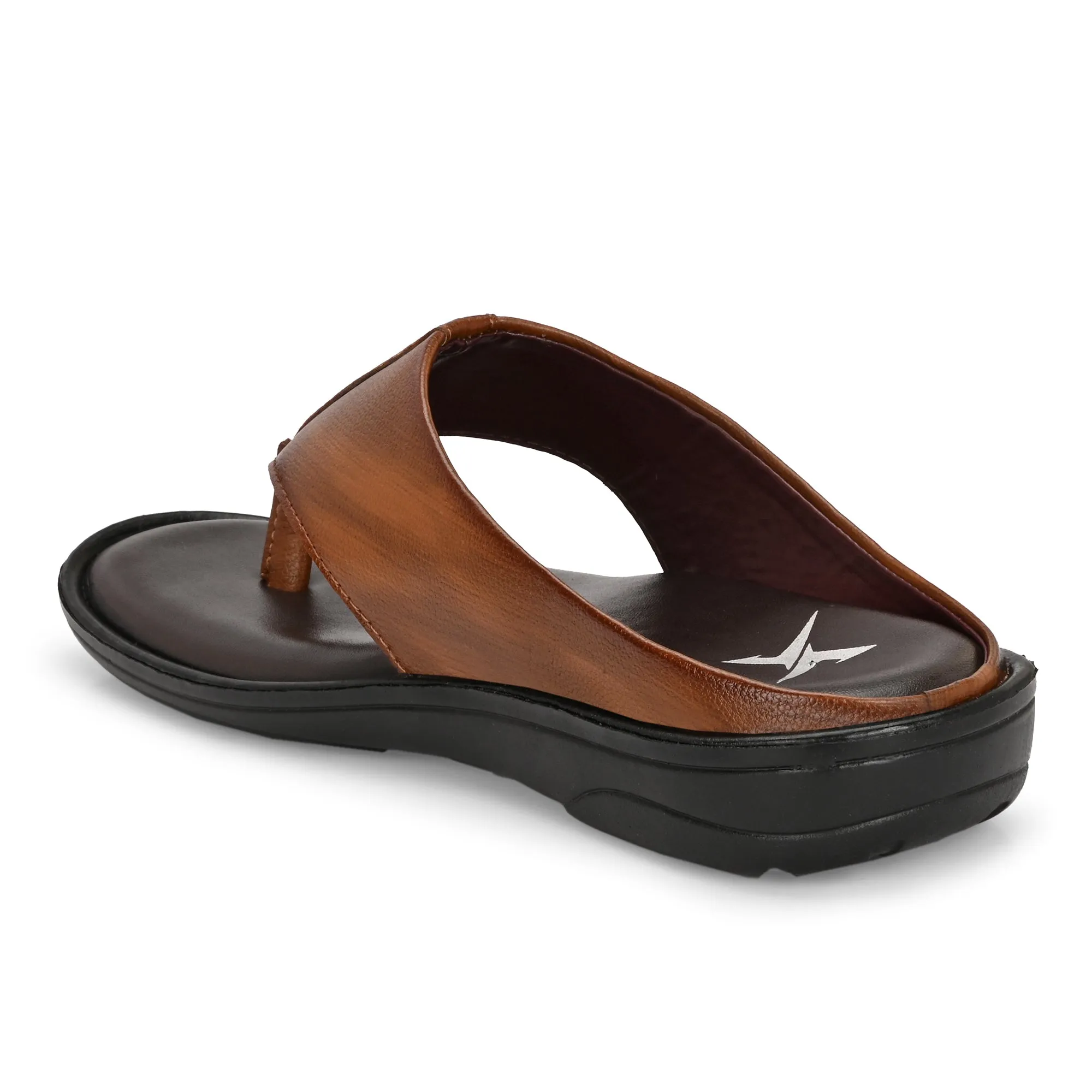 Men Tan Solid Leather Comfort Sandals/Slippers