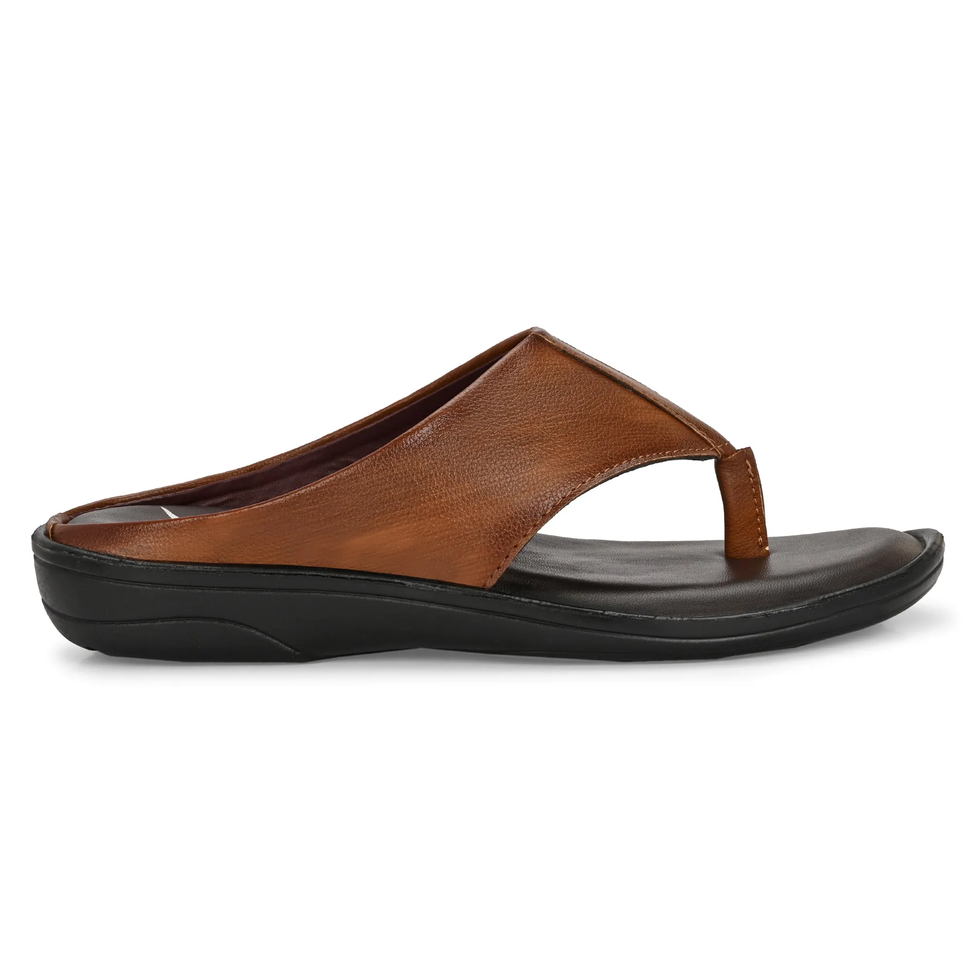 Men Tan Solid Leather Comfort Sandals/Slippers