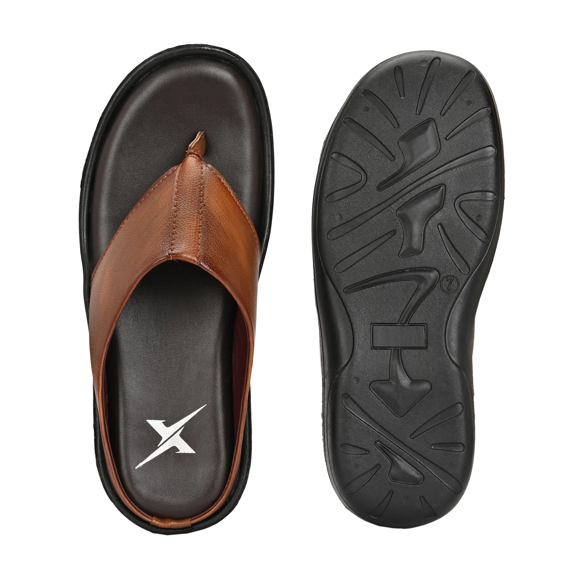 Men Tan Solid Leather Comfort Sandals/Slippers