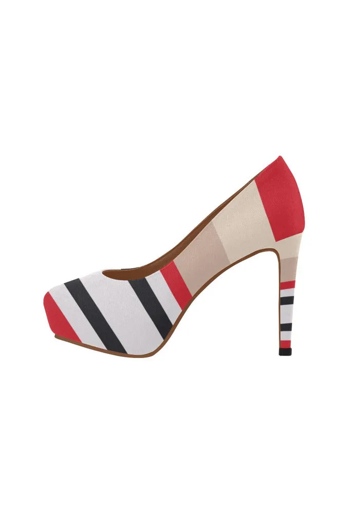 Red & Black Stripe Women's High Heels