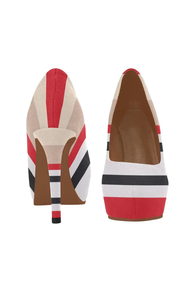 Red & Black Stripe Women's High Heels