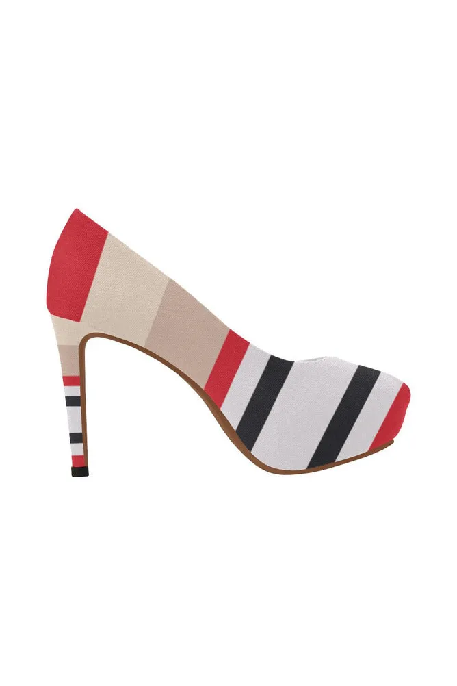 Red & Black Stripe Women's High Heels