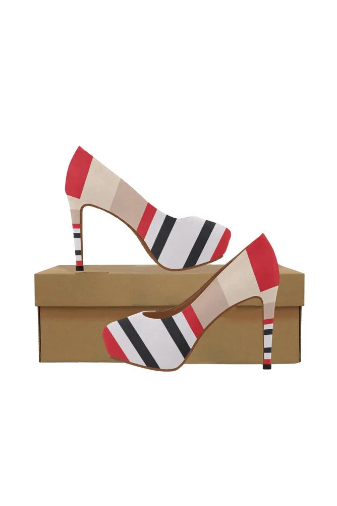 Red & Black Stripe Women's High Heels
