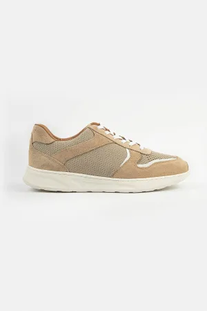 Retro Lion Beige Leather & Chamois Sneakers