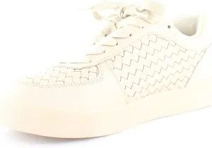 Sam Edelman Emma Warm Ecru Lace Up Rounded Toe Woven Detailed Low Top Sneakers