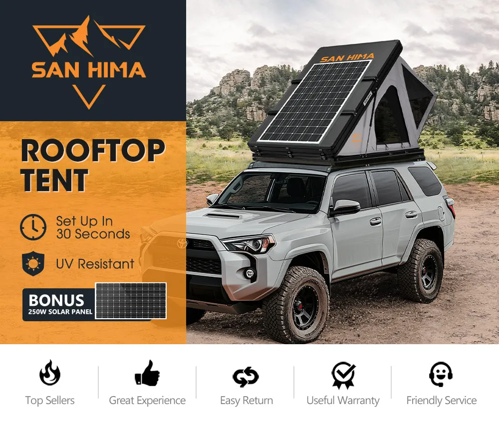 San Hima Kalbarri Roof Top Tent Hardshell With Roof Rack   250W Solar Panel