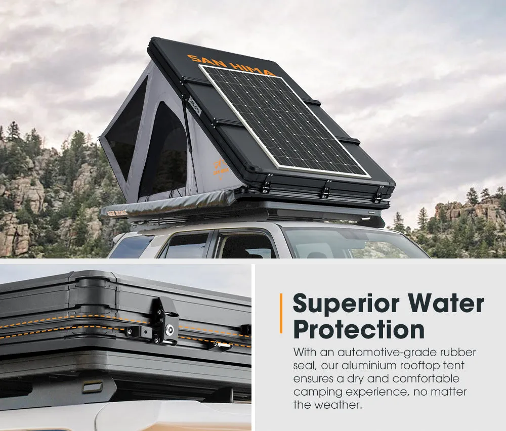 San Hima Kalbarri Roof Top Tent Hardshell With Roof Rack   250W Solar Panel