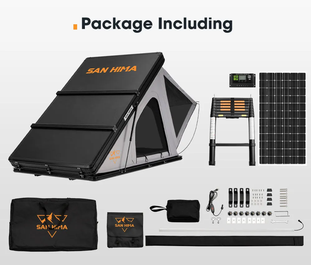 San Hima Kalbarri Roof Top Tent Hardshell With Roof Rack   250W Solar Panel