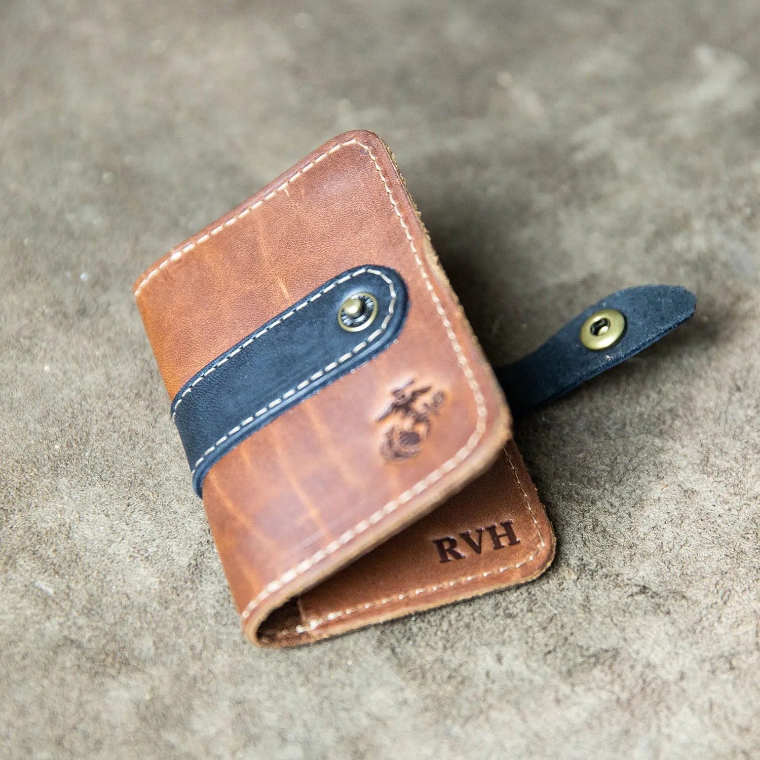The Officially Licensed Marine Corps Doolittle Fine Leather Snap Closure Wallet BiFold