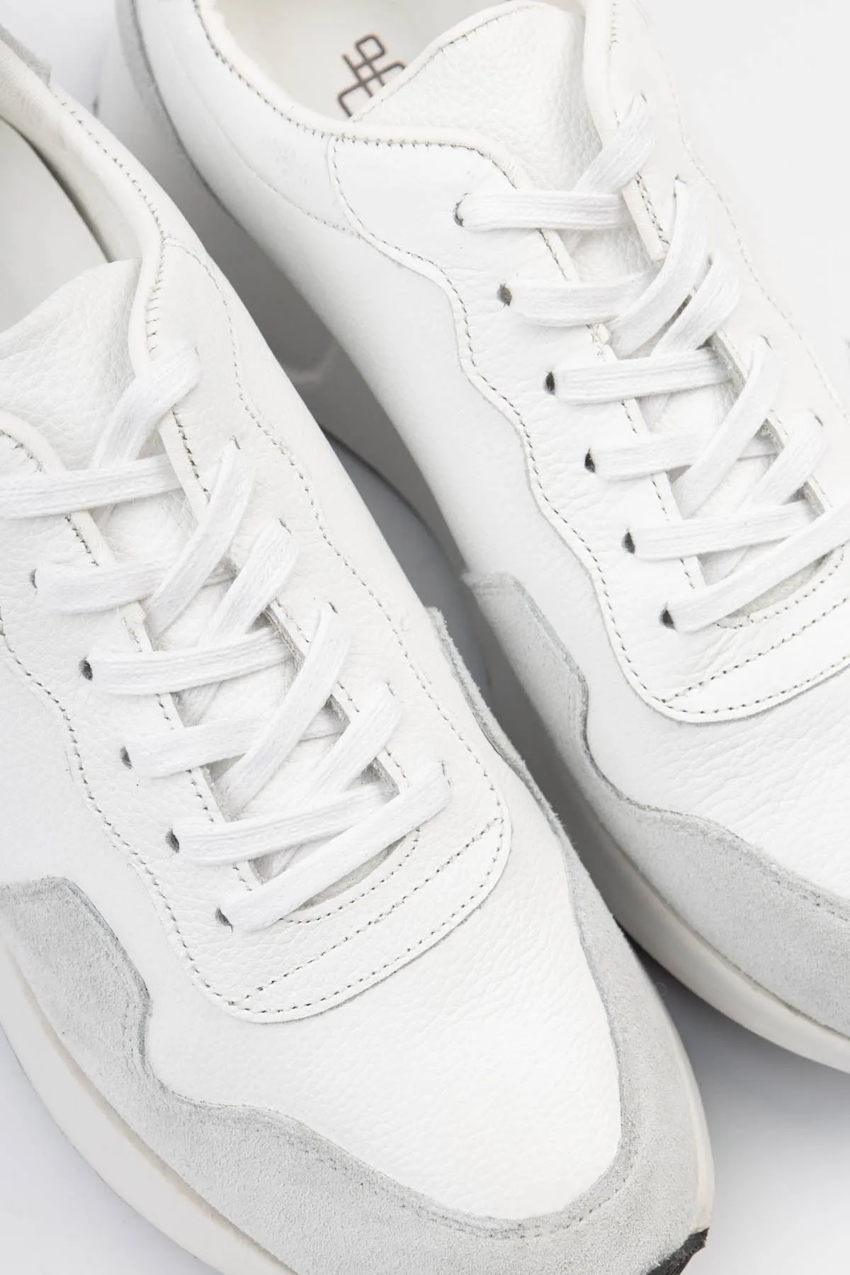 White & Gray Leather & Chamois Sneakers