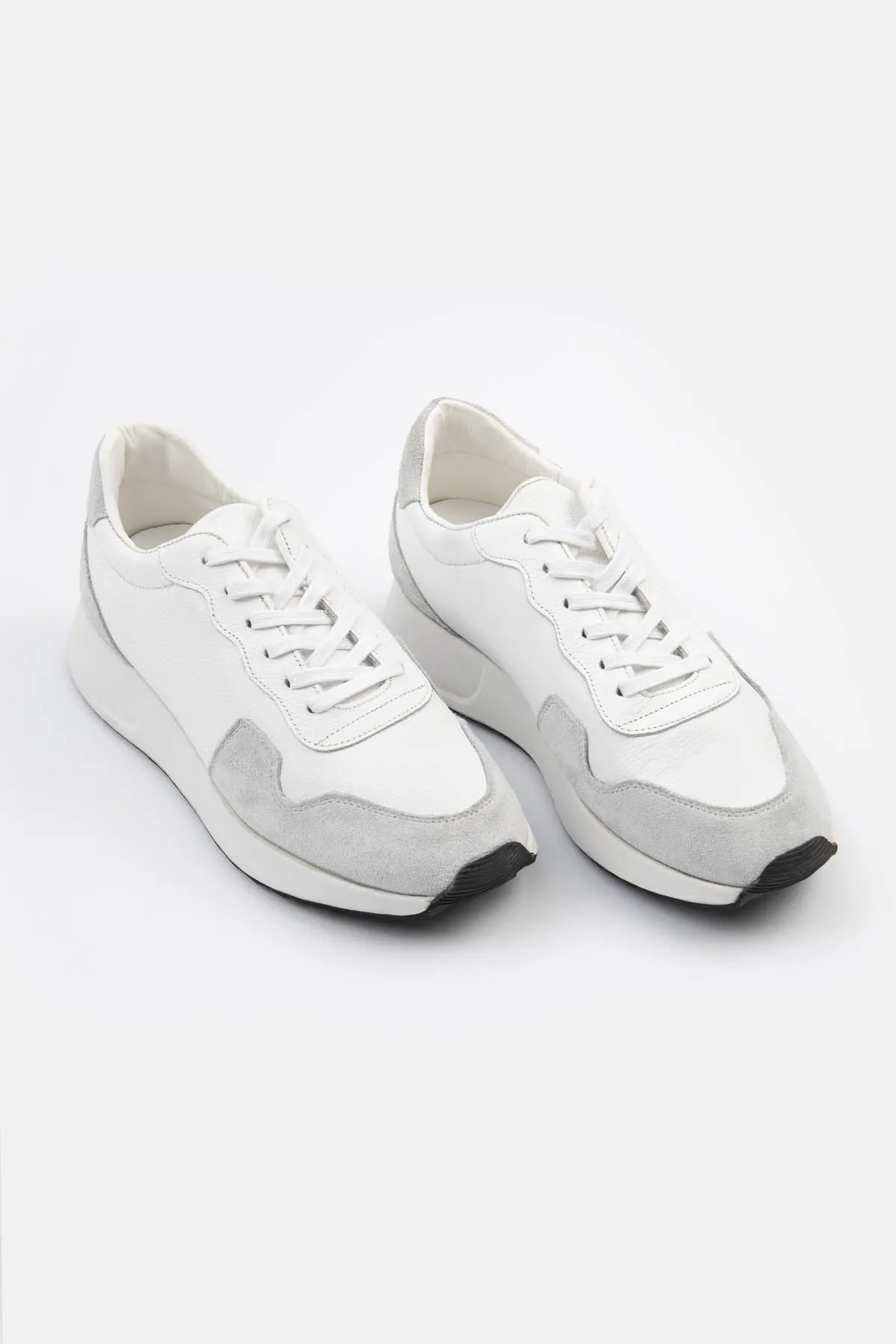 White & Gray Leather & Chamois Sneakers