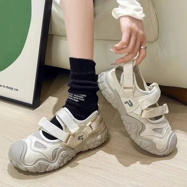 Wjczt Autumn Chunky Women Sports Sandals Shoes Fashion Shallow Platform Sneakers Ladies Casual Flats Outdoor Mary Jane Shoe Footwear