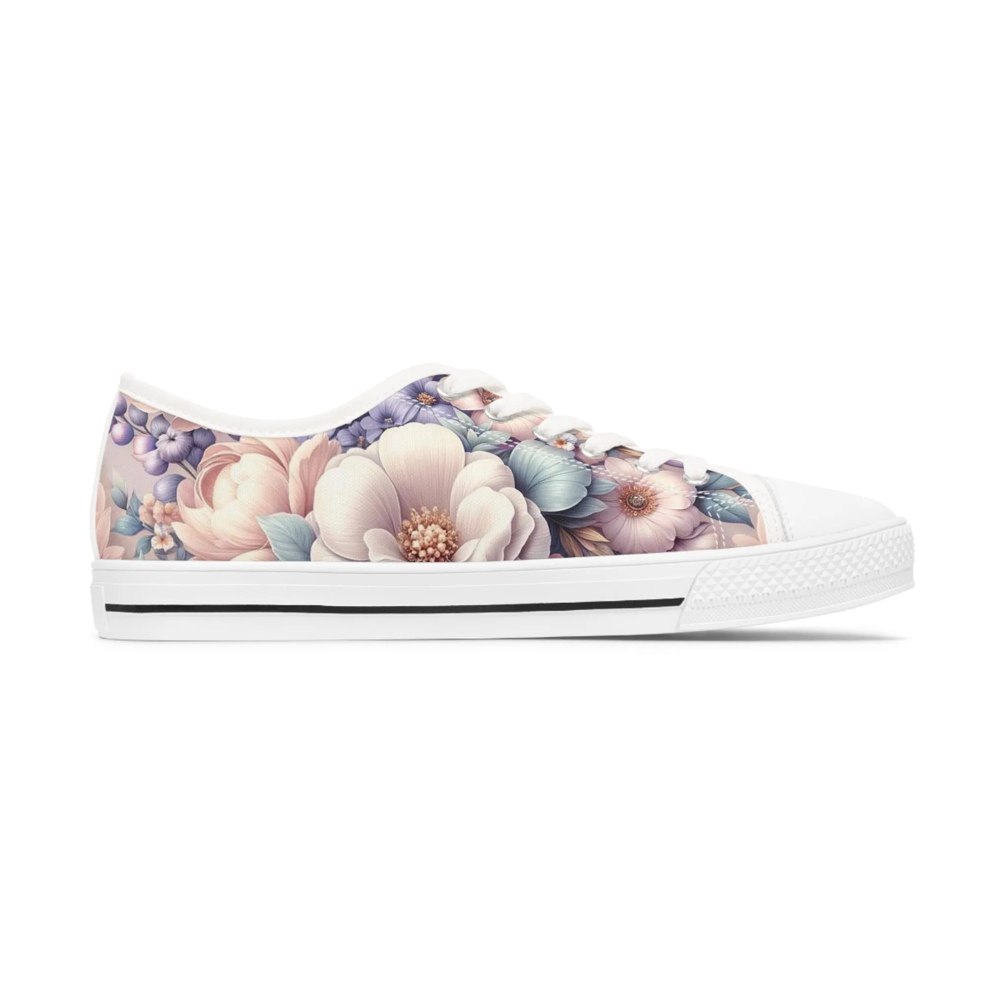 Women's Low Top Sneakers Breathable Polyester Canvas, Lightweight Stylish Floral Pastel Design, Comfortable All-Day Wear, Perfect for Walking and Everyday Activities
