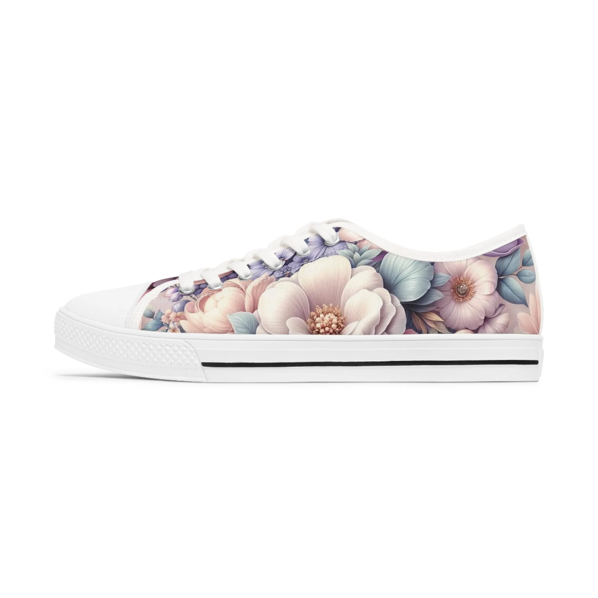 Women's Low Top Sneakers Breathable Polyester Canvas, Lightweight Stylish Floral Pastel Design, Comfortable All-Day Wear, Perfect for Walking and Everyday Activities