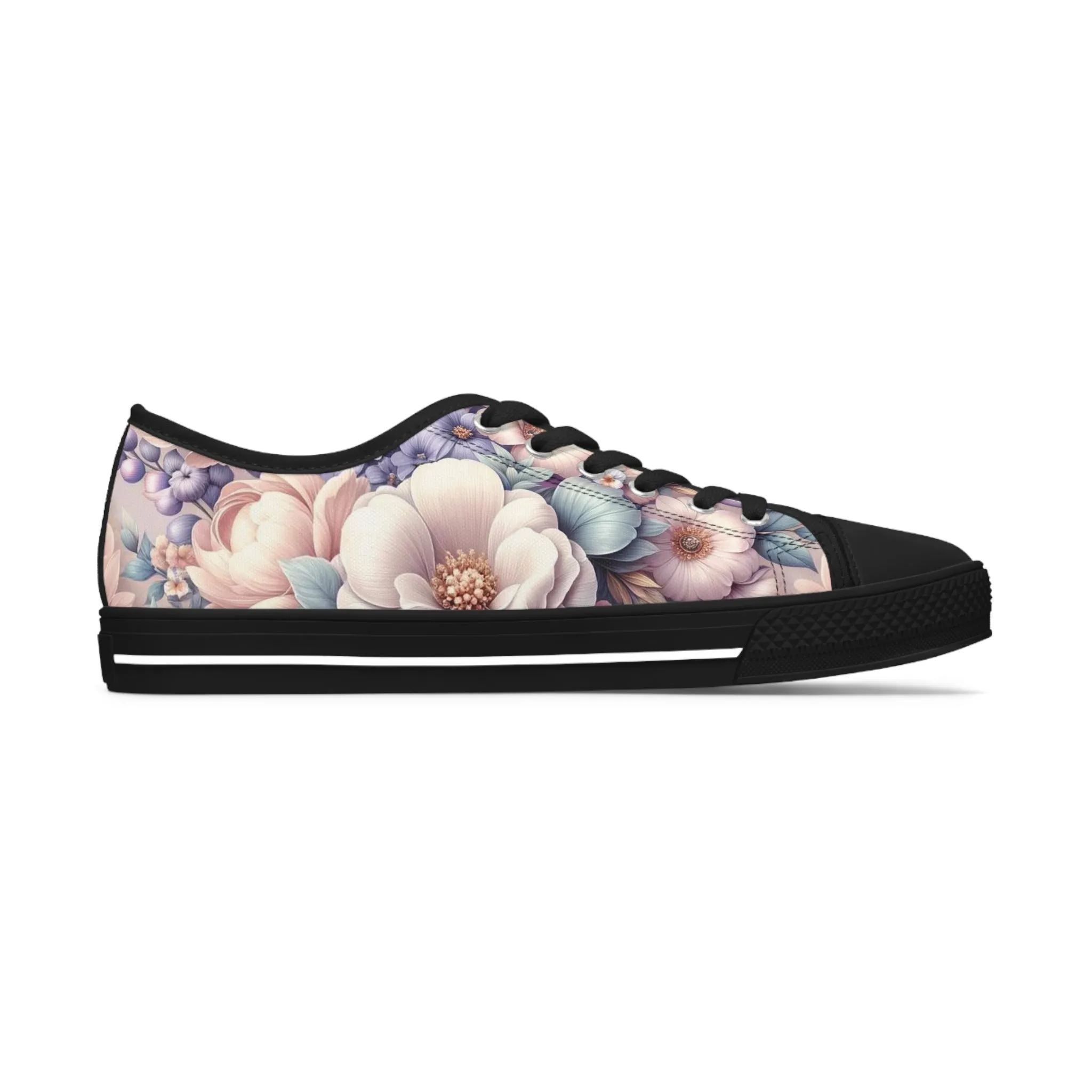 Women's Low Top Sneakers Breathable Polyester Canvas, Lightweight Stylish Floral Pastel Design, Comfortable All-Day Wear, Perfect for Walking and Everyday Activities