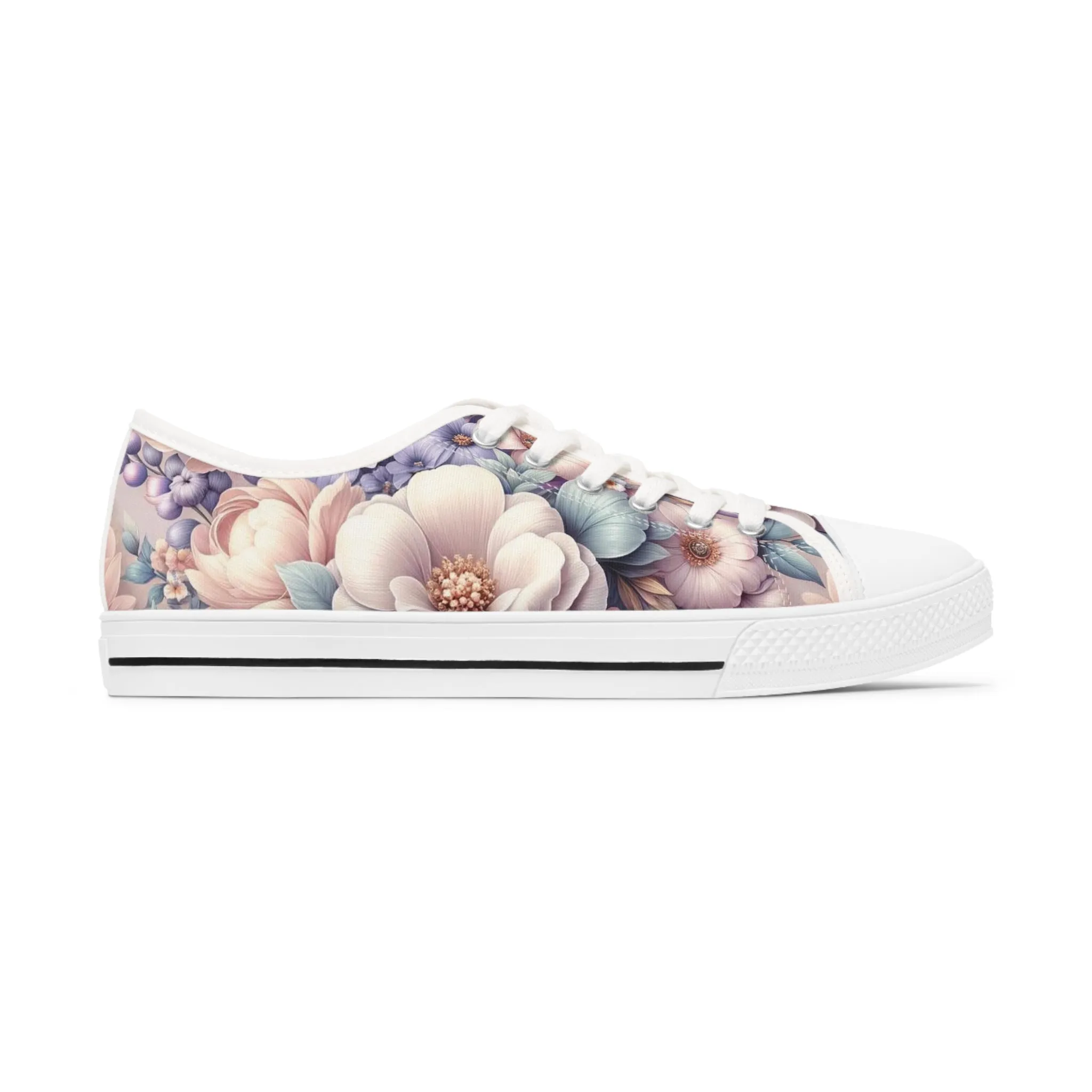 Women's Low Top Sneakers Breathable Polyester Canvas, Lightweight Stylish Floral Pastel Design, Comfortable All-Day Wear, Perfect for Walking and Everyday Activities