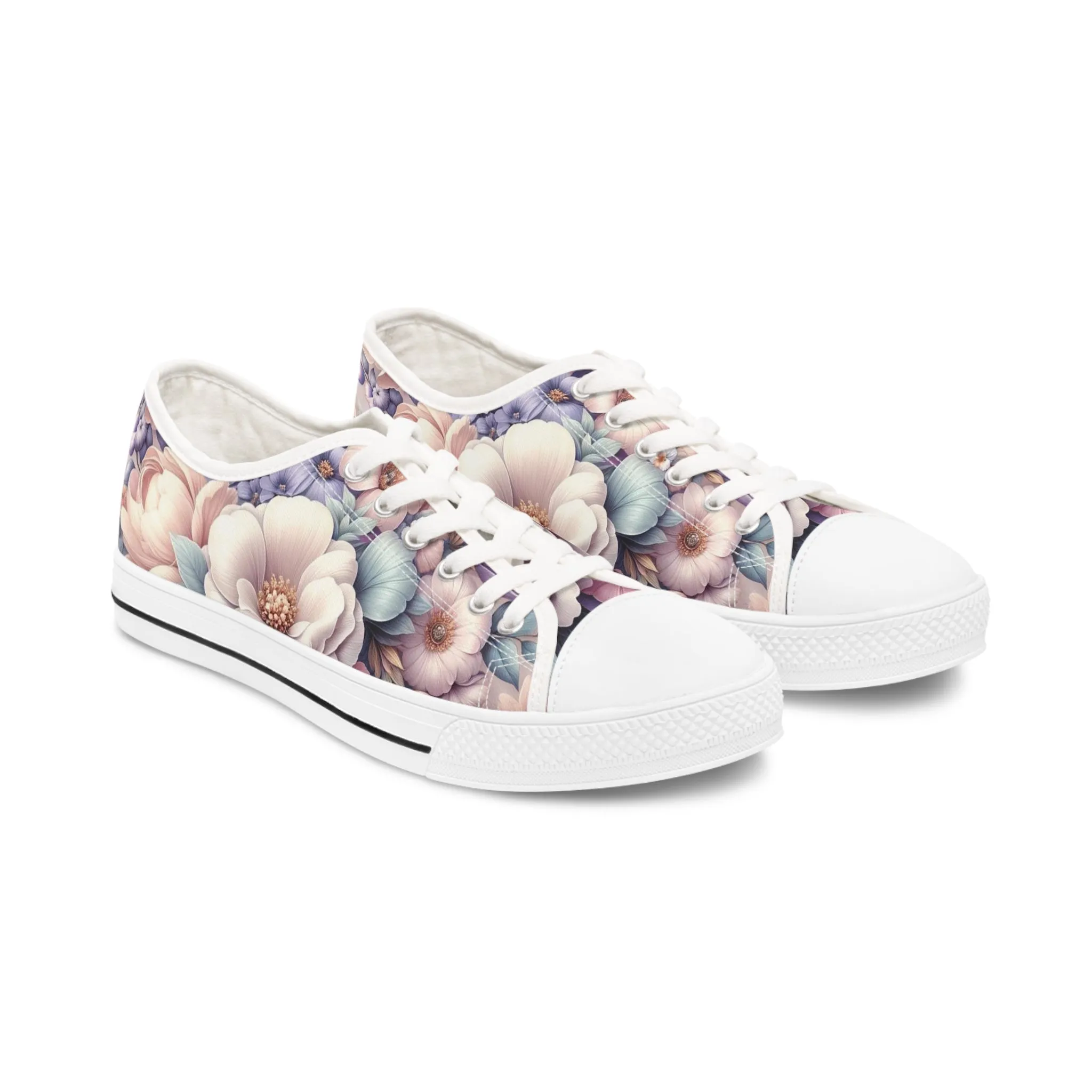 Women's Low Top Sneakers Breathable Polyester Canvas, Lightweight Stylish Floral Pastel Design, Comfortable All-Day Wear, Perfect for Walking and Everyday Activities