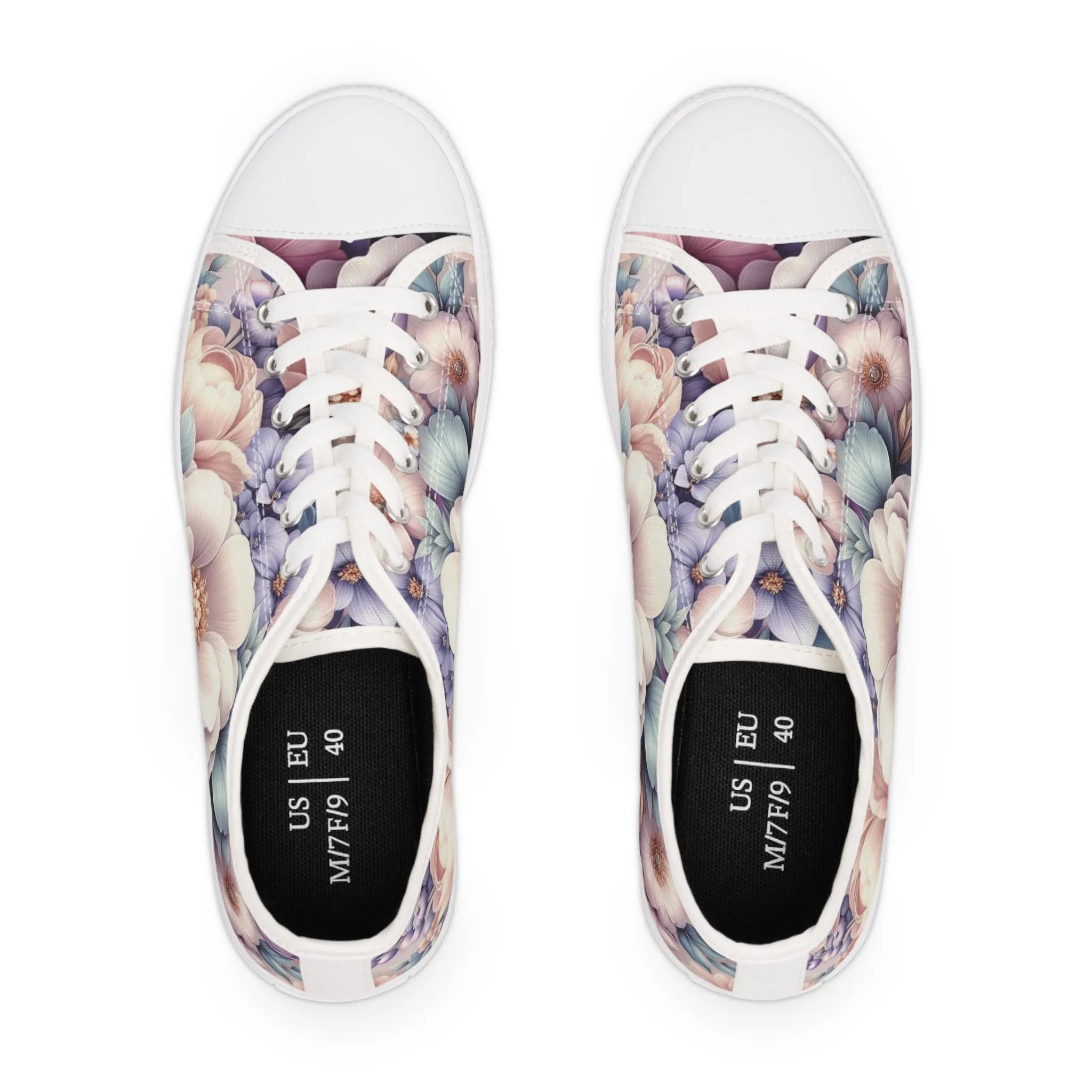 Women's Low Top Sneakers Breathable Polyester Canvas, Lightweight Stylish Floral Pastel Design, Comfortable All-Day Wear, Perfect for Walking and Everyday Activities