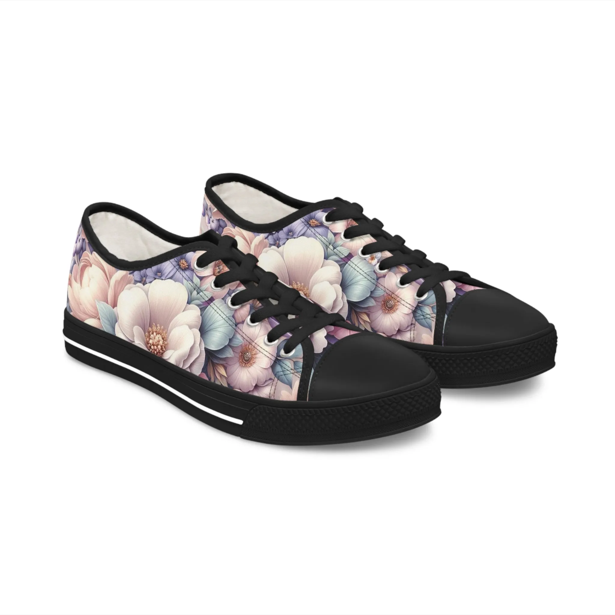 Women's Low Top Sneakers Breathable Polyester Canvas, Lightweight Stylish Floral Pastel Design, Comfortable All-Day Wear, Perfect for Walking and Everyday Activities