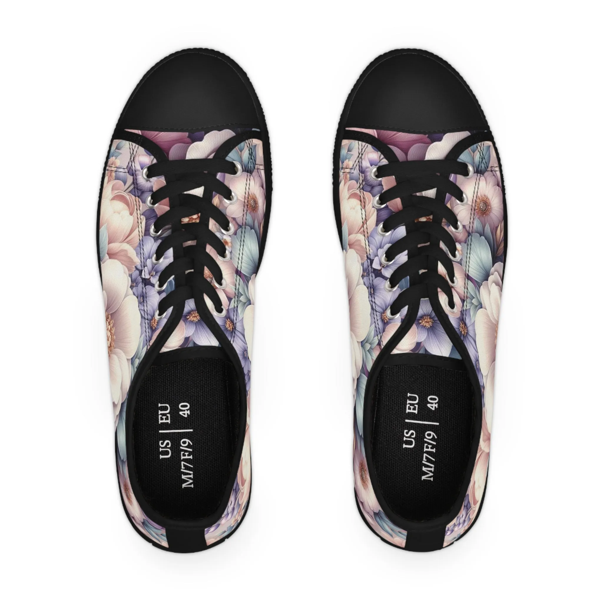 Women's Low Top Sneakers Breathable Polyester Canvas, Lightweight Stylish Floral Pastel Design, Comfortable All-Day Wear, Perfect for Walking and Everyday Activities