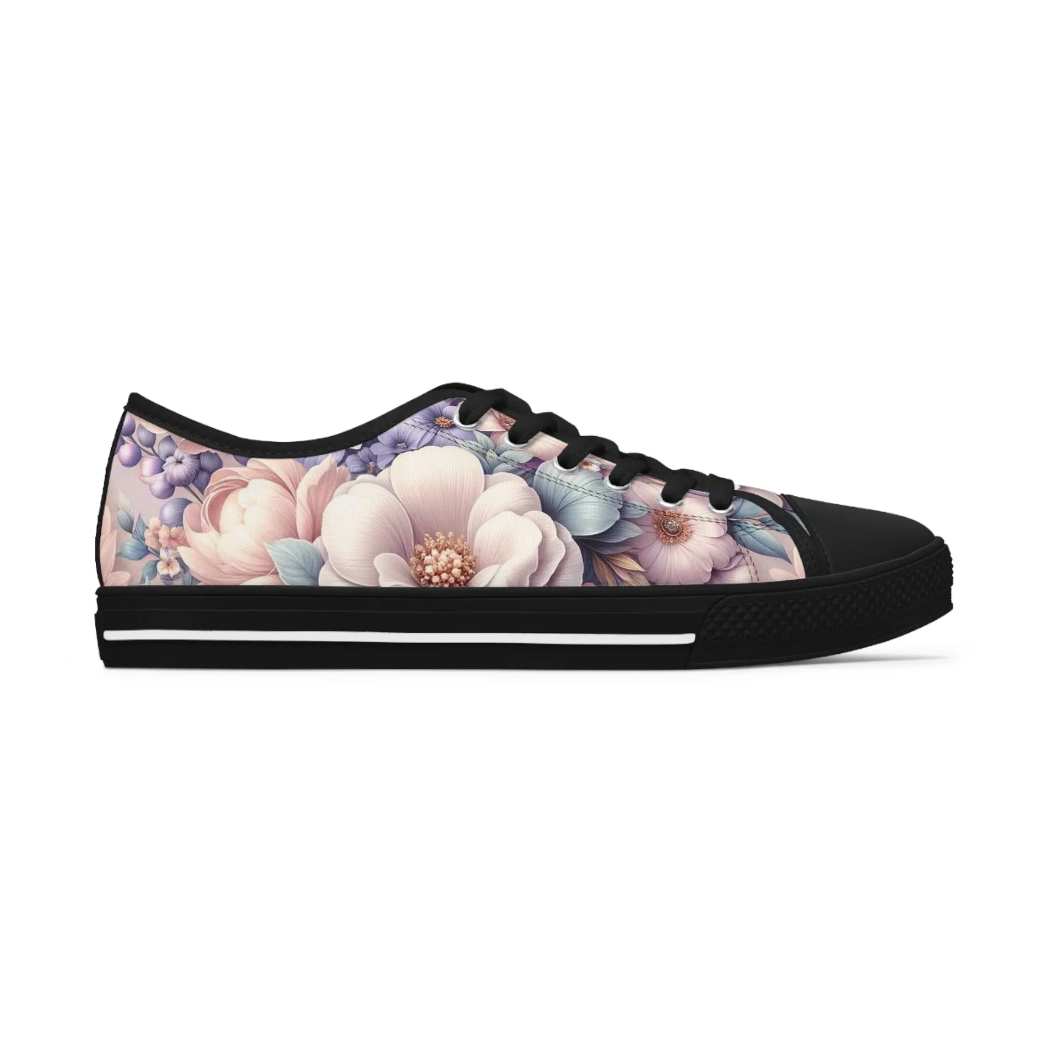 Women's Low Top Sneakers Breathable Polyester Canvas, Lightweight Stylish Floral Pastel Design, Comfortable All-Day Wear, Perfect for Walking and Everyday Activities