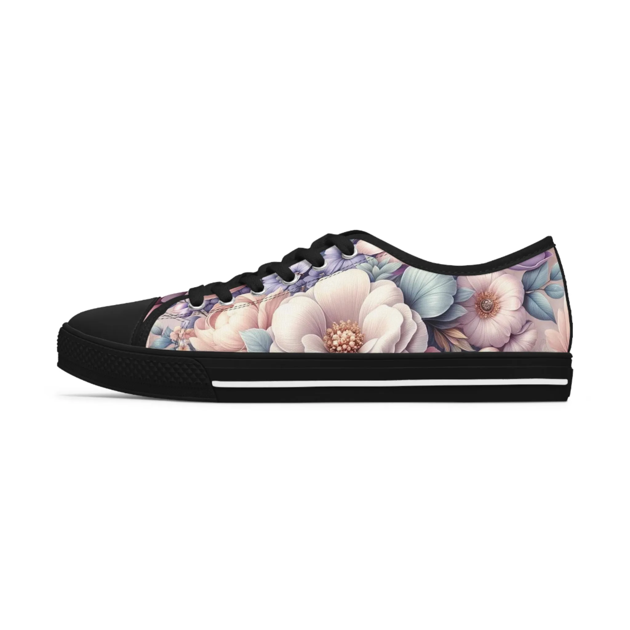Women's Low Top Sneakers Breathable Polyester Canvas, Lightweight Stylish Floral Pastel Design, Comfortable All-Day Wear, Perfect for Walking and Everyday Activities