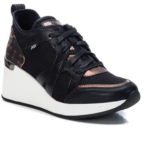 XTI - 44567 - Women's Wedged Fashion Trainer's - Black / Leopard